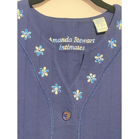 Amanda Stewart Intimates Navy Button Down Lounge Dress Pockets Womens Medium NWT - Picture 2 of 10